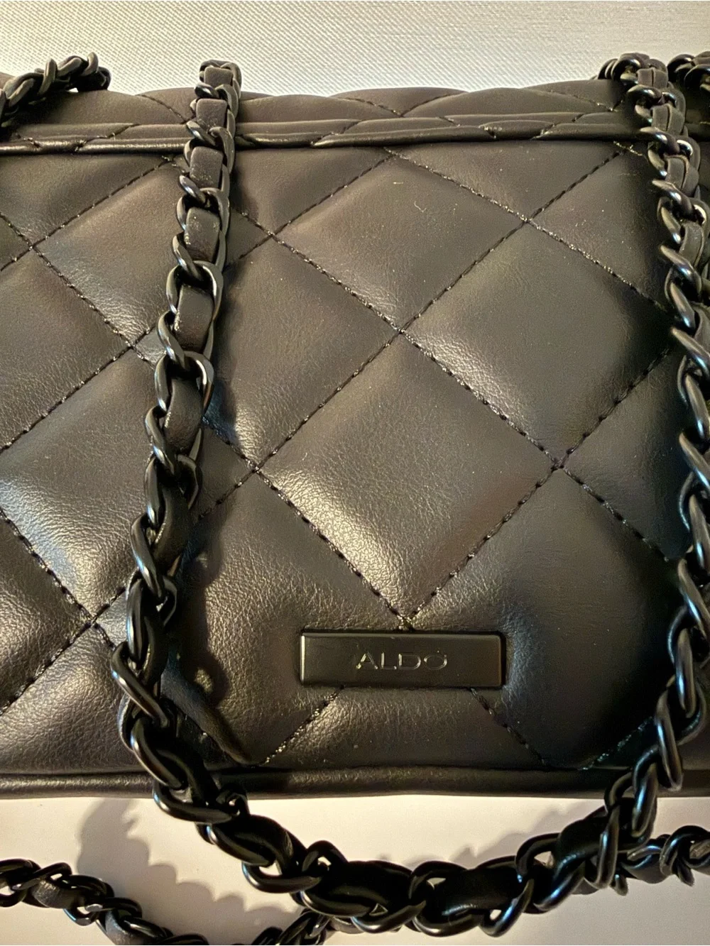 Aldo Black Quilted Shoulder Bag with Chain Strap